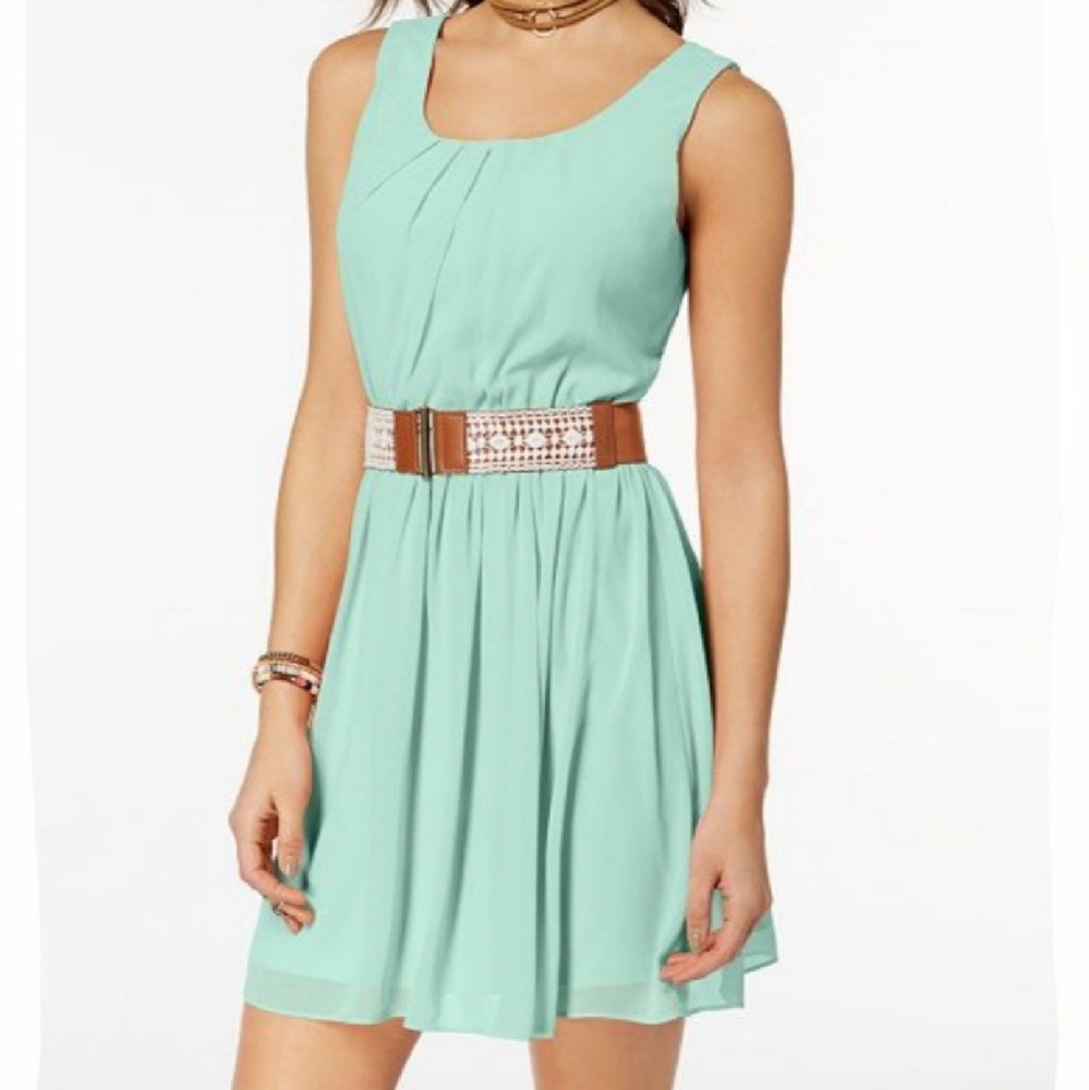 BCX BELTED DRESS SEA GREEN /LT BLUE